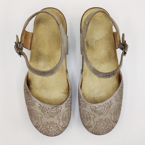 Dansko womens 40 9.5-10 Gray Sam Leather Floral Embossed Leather Clog Sandals - Picture 2 of 13